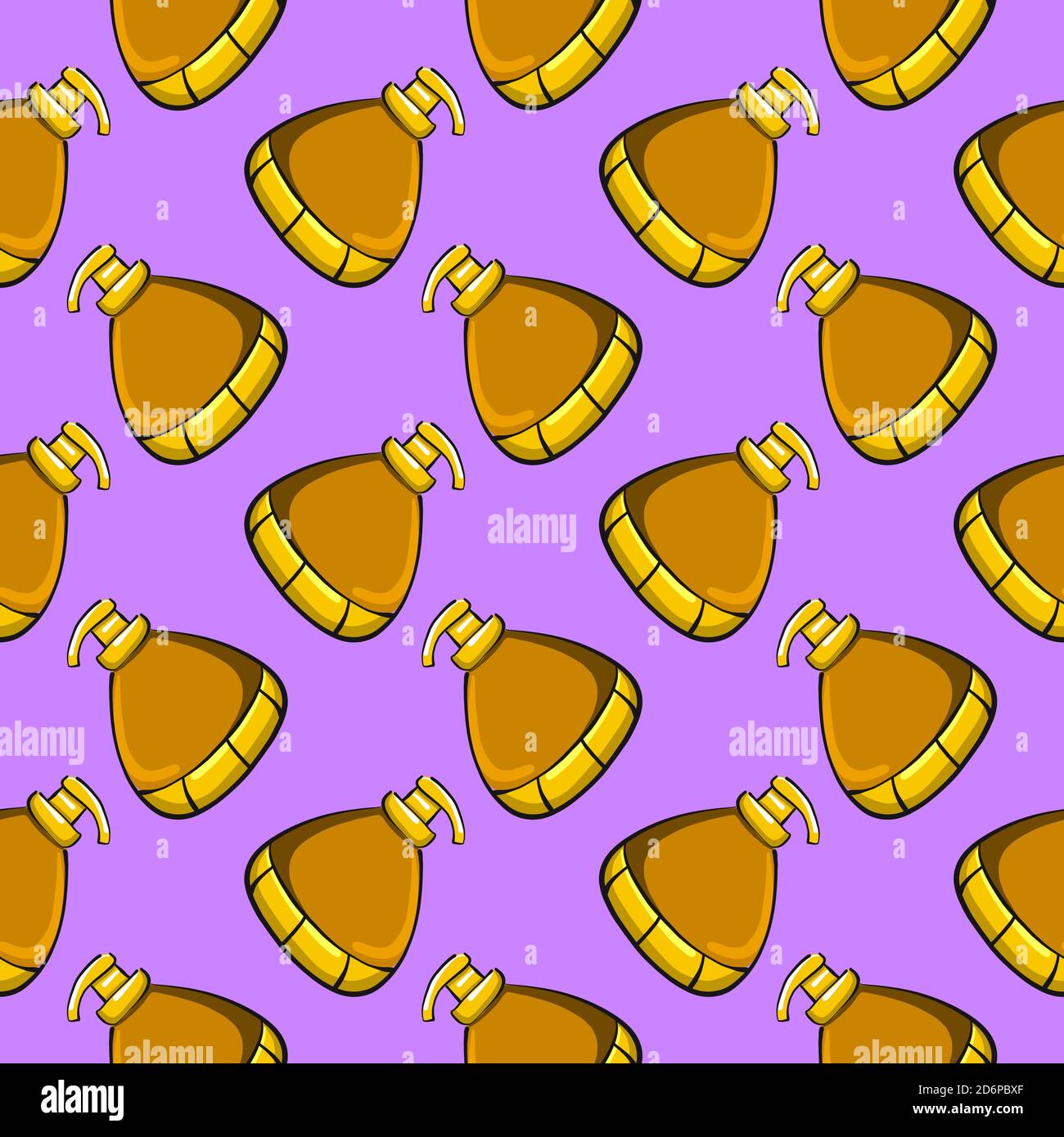 Yellow liquid soap,seamless pattern on purple background. Stock Vector
