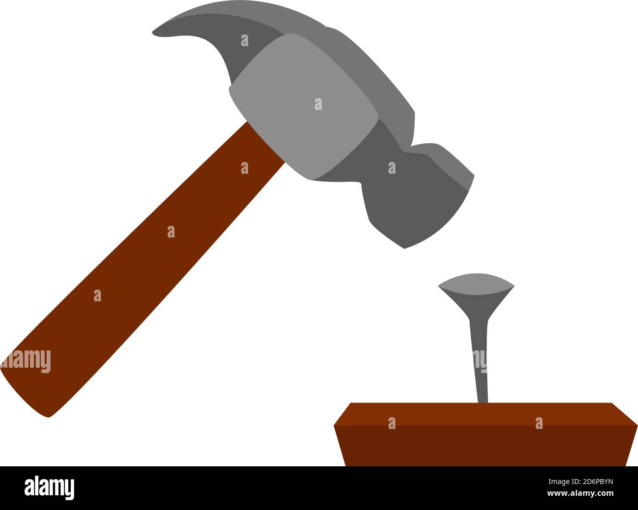 Hammer and nail, illustration, vector on white background Stock Vector