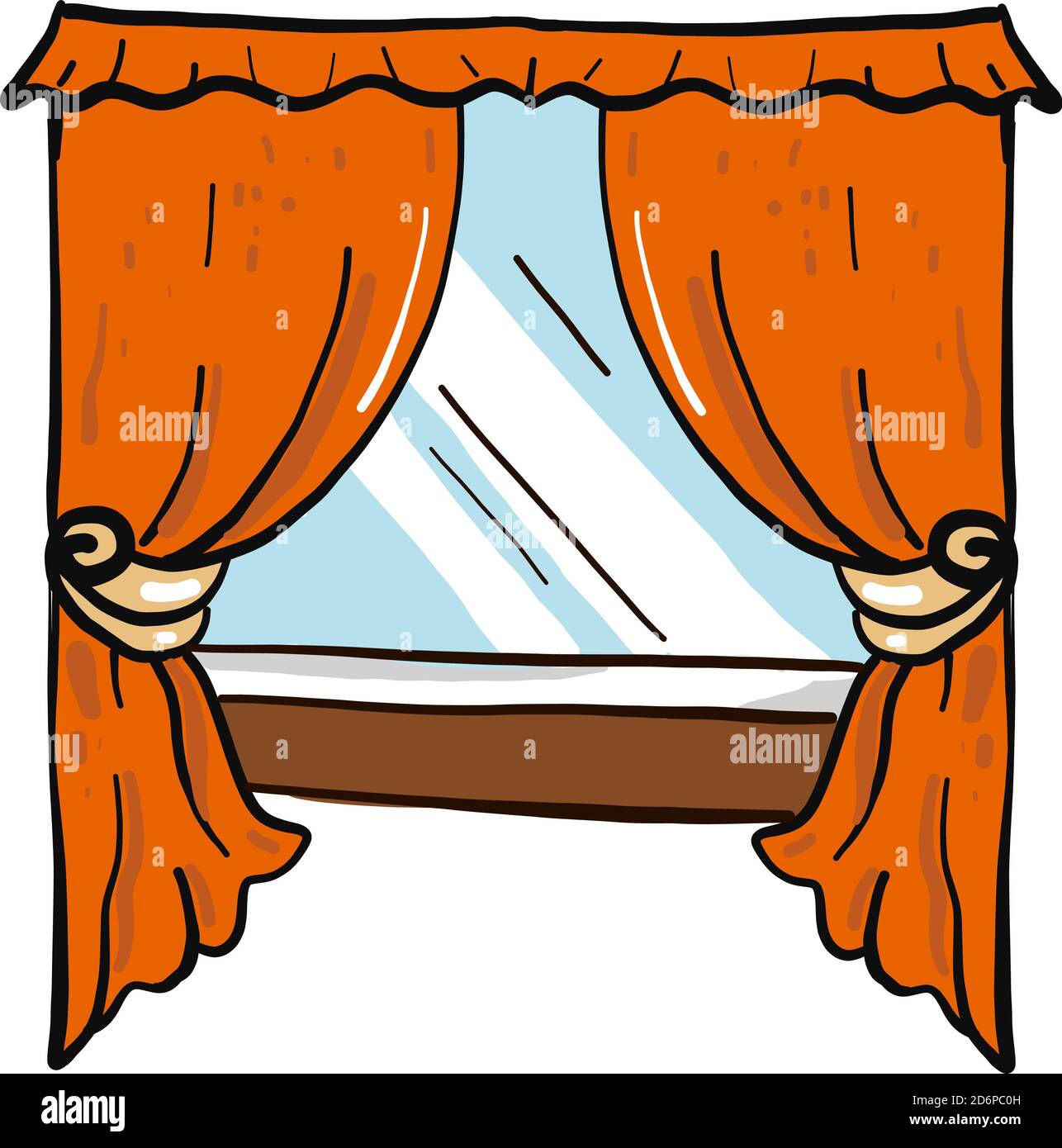 Orange curtains, illustration, vector on white background. Stock Vector