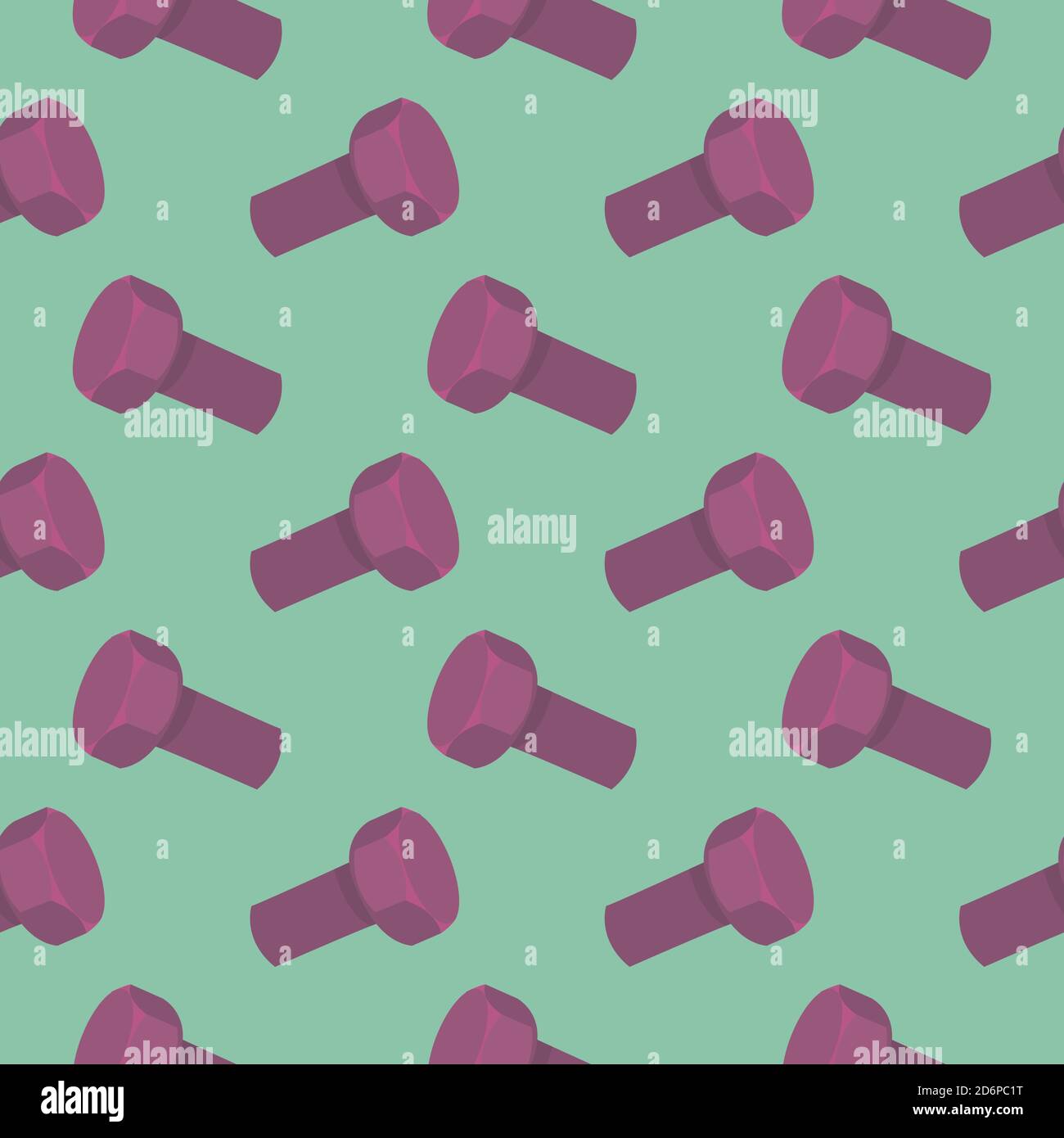 Purple screw,seamless pattern on green background. Stock Vector