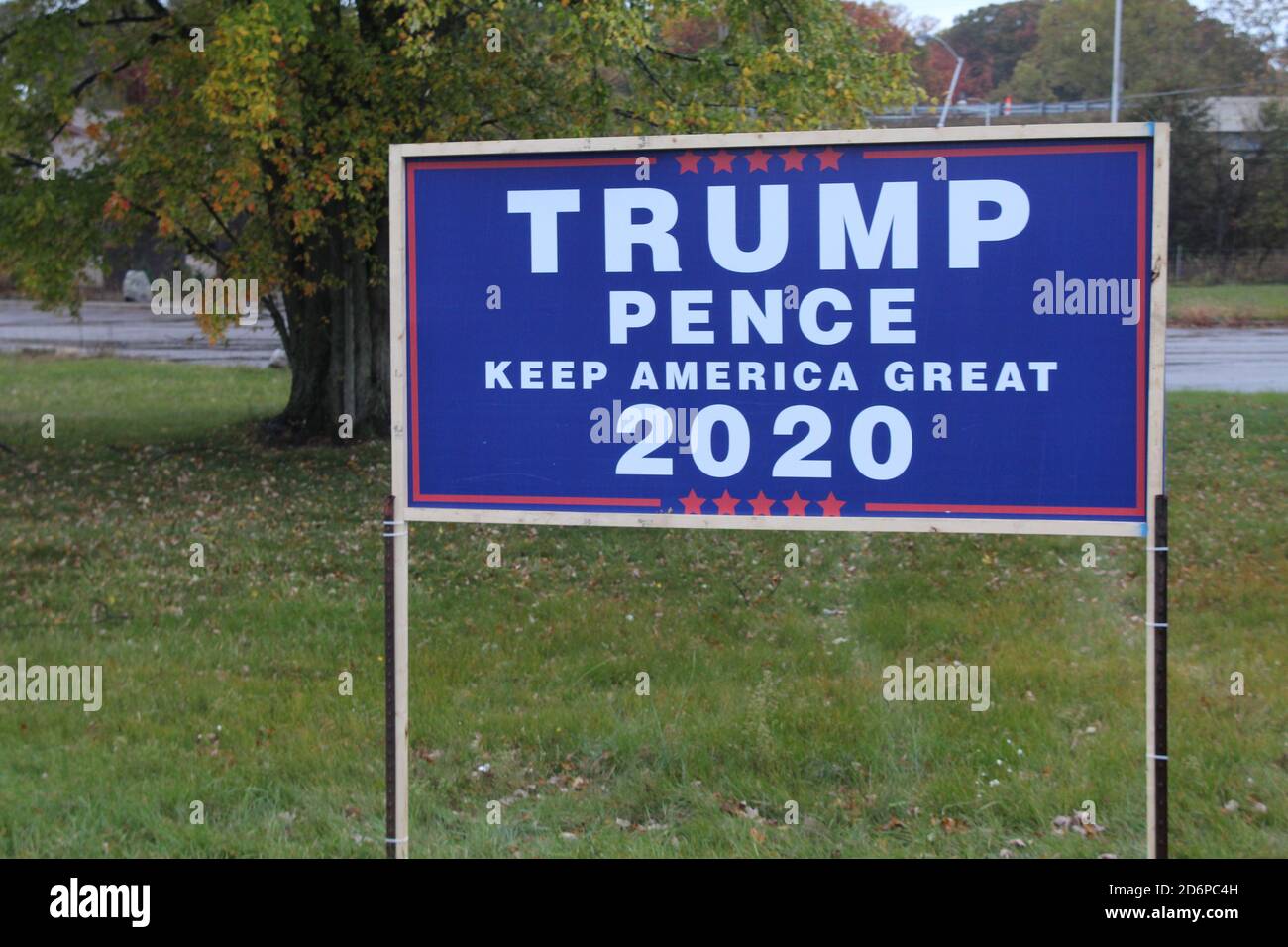 Trump-Pence 2020 Keep America Great 2020 sign at Riverside, MIchigan Stock Photo