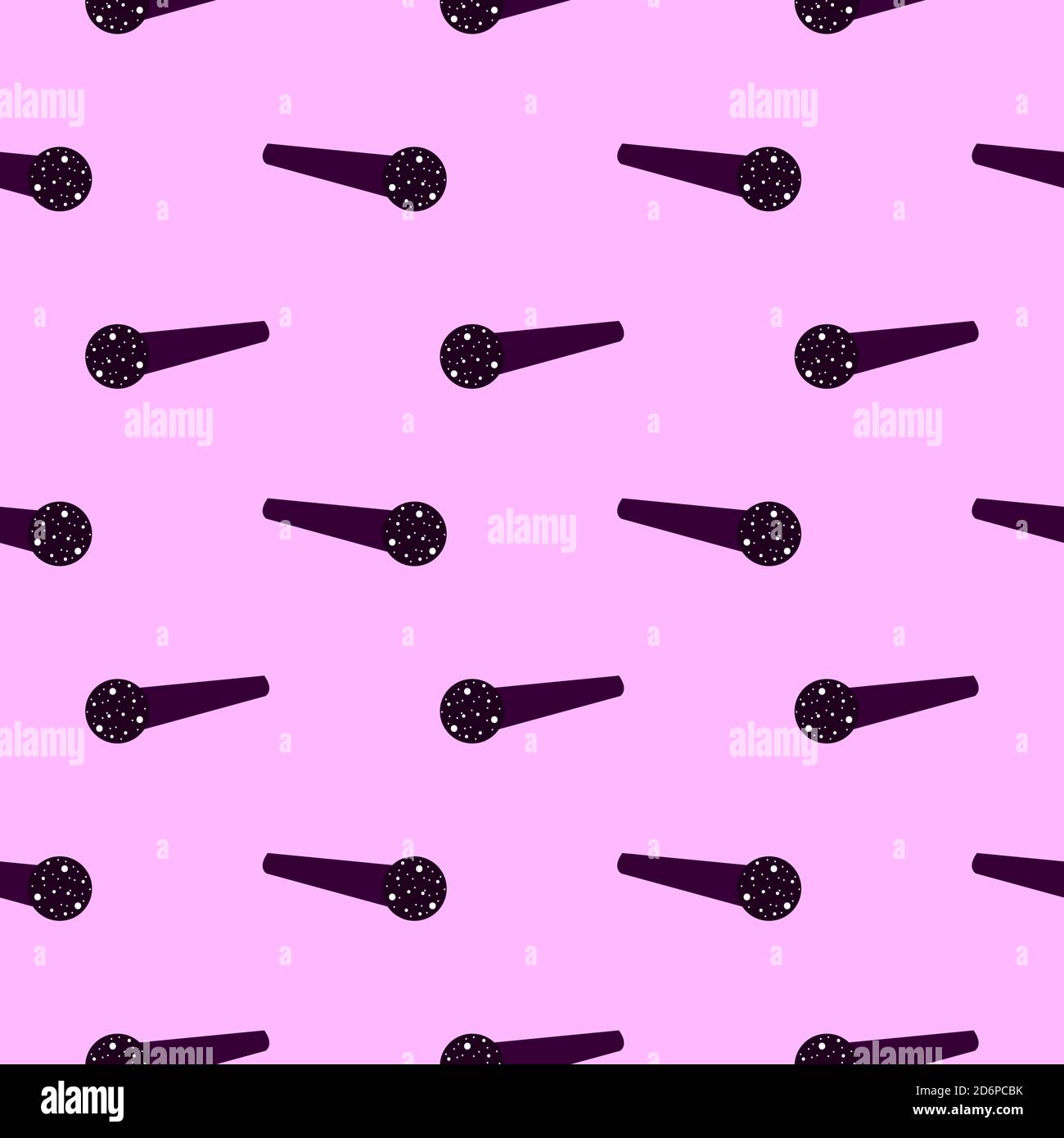 Black microphone,seamless pattern on light purple background. Stock Vector
