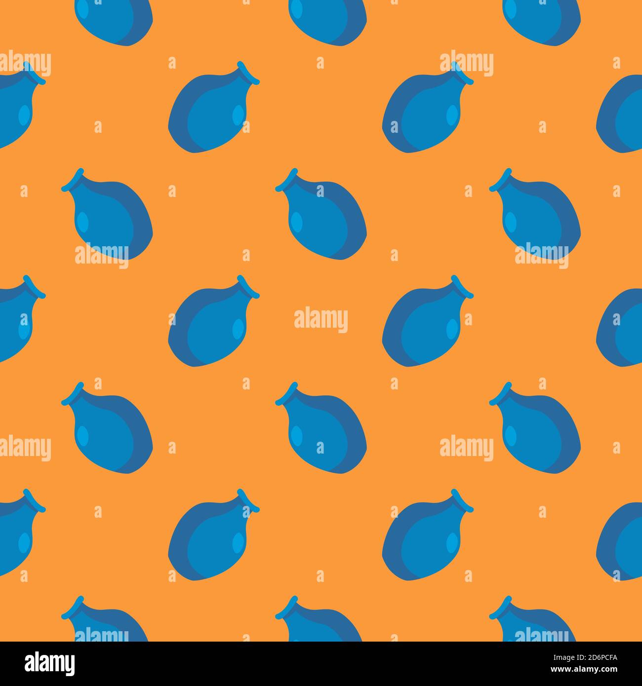 Blue pitcher,seamless pattern on orange background. Stock Vector