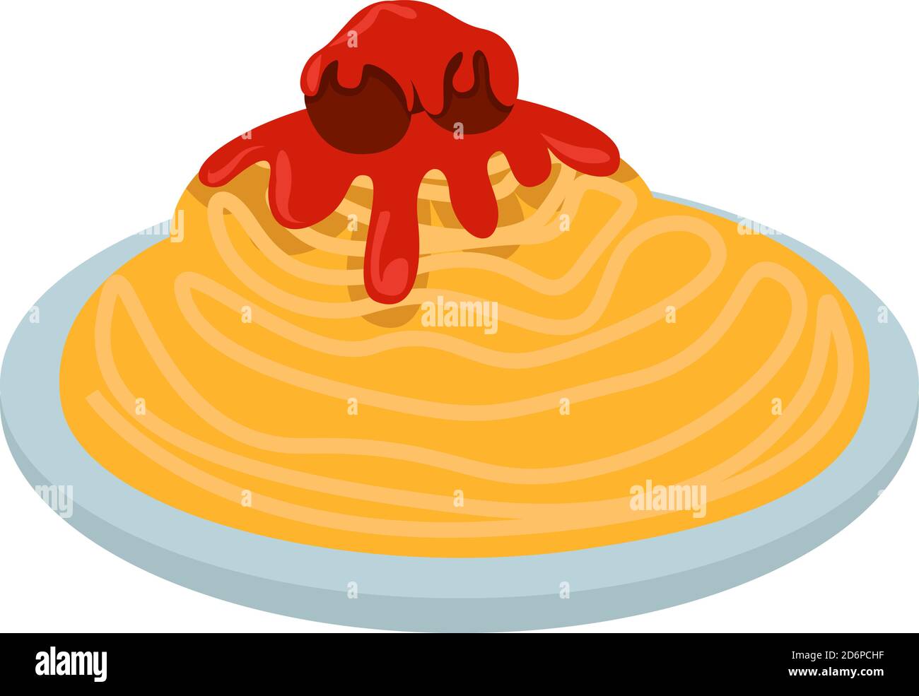 Pasta with tomato sauce, illustration, vector on white background. Stock Vector
