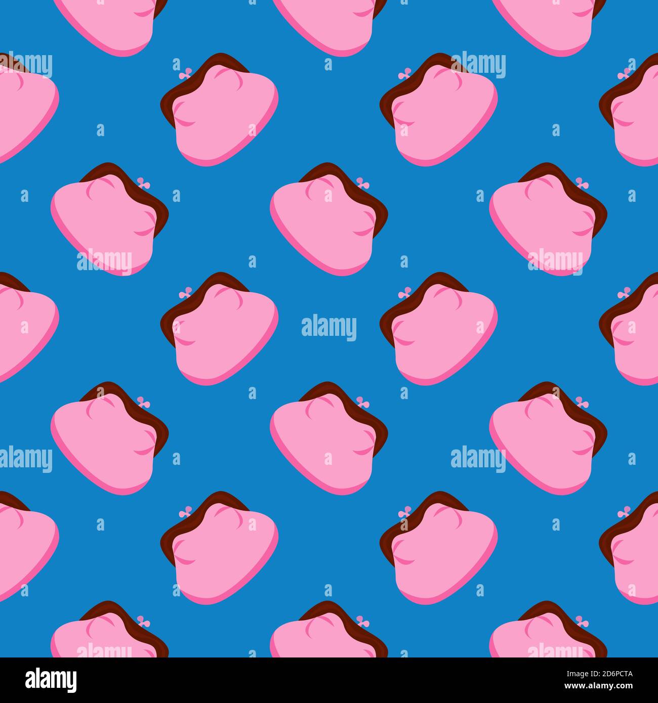 Pink purse for money,seamless pattern on blue background. Stock Vector