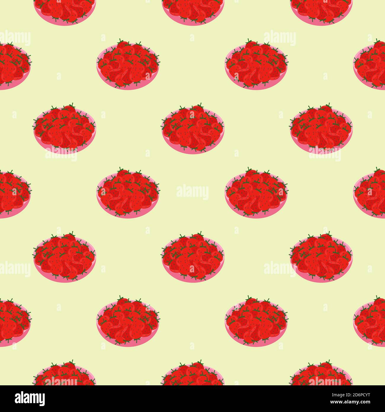 Strawberries on a plate,seamless pattern on pastel background. Stock Vector