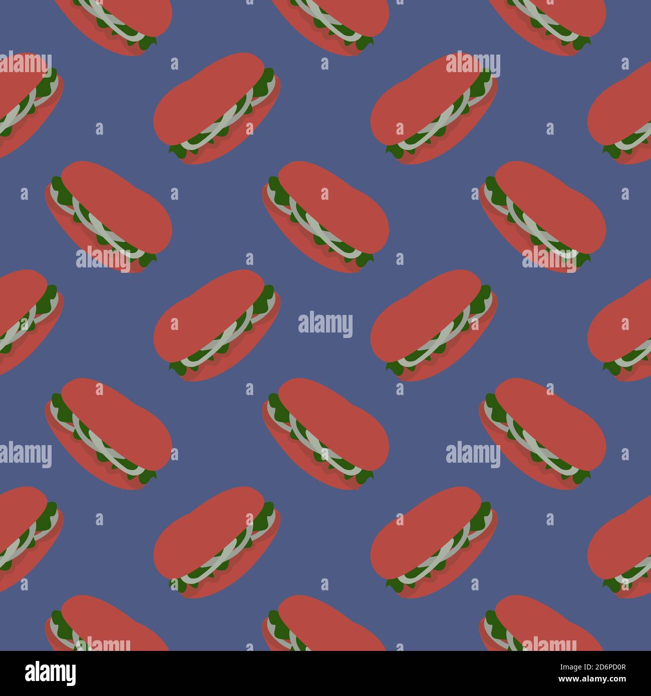 Sandwich with red onion,seamless pattern on dark blue background. Stock Vector