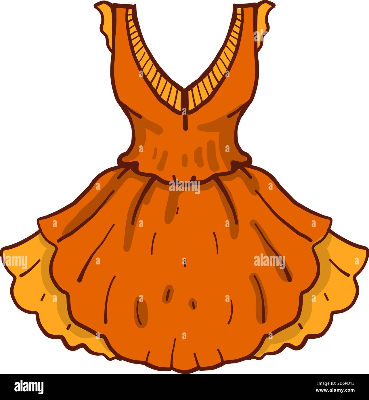 Orange dress, illustration, vector on white background Stock Vector