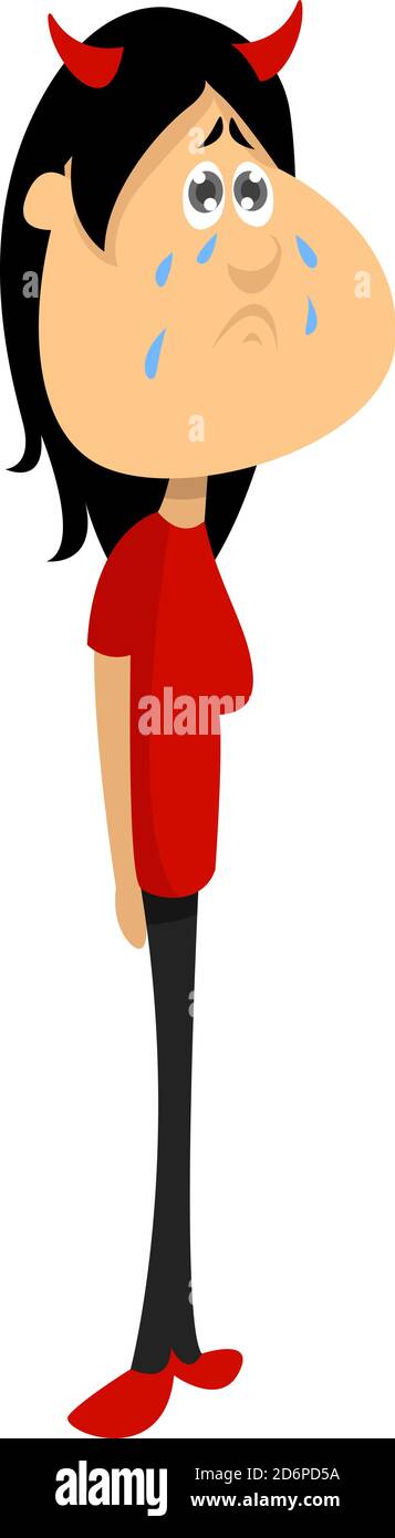 Sad devil , illustration, vector on white background Stock Vector Image