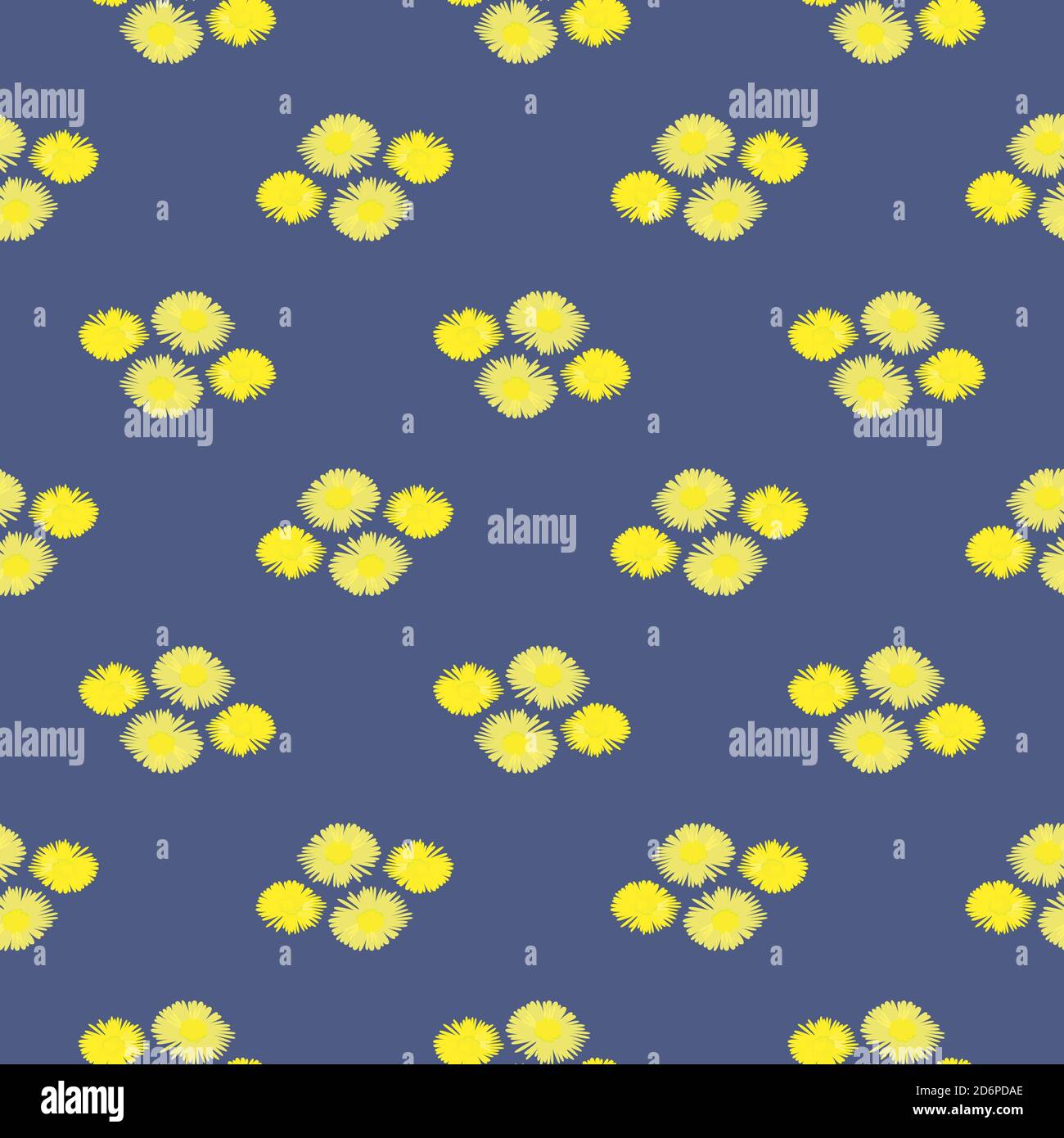 Yellow tussilagos,seamless pattern on dark blue background. Stock Vector