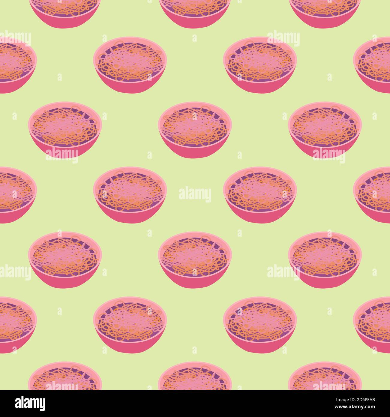 Spagetti in a bowl,seamless pattern on light green background. Stock Vector