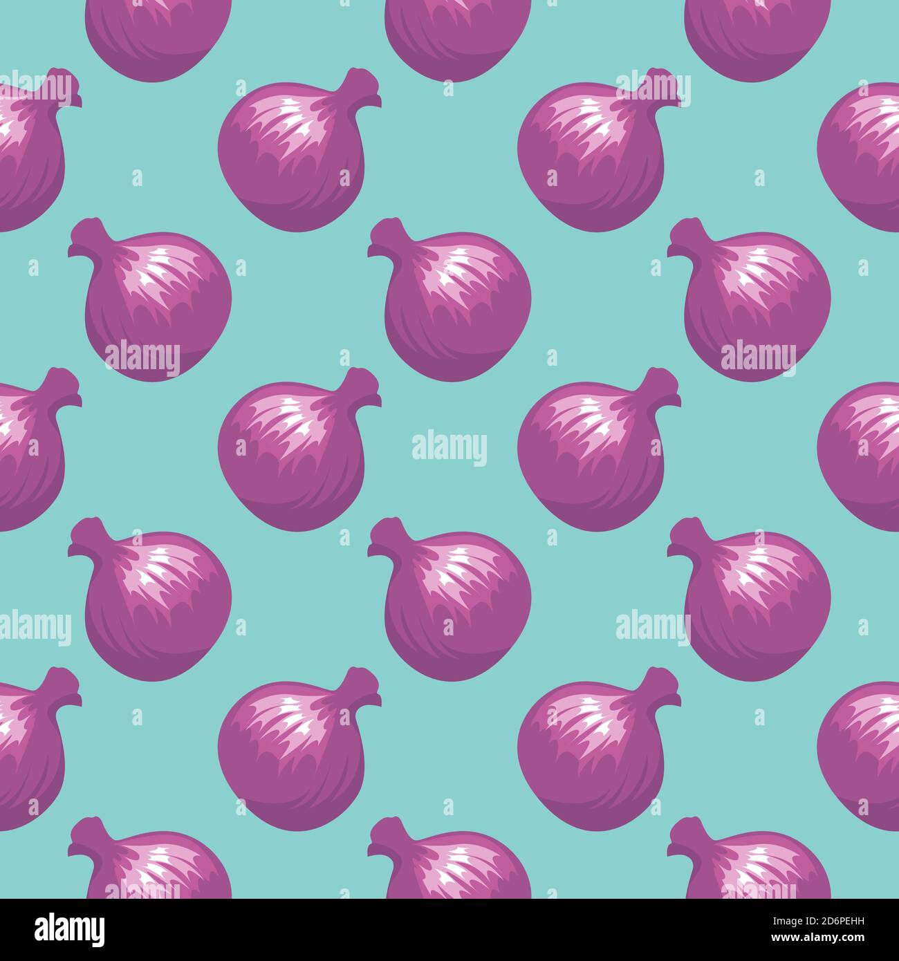 Violet onions,seamless pattern on blue background. Stock Vector