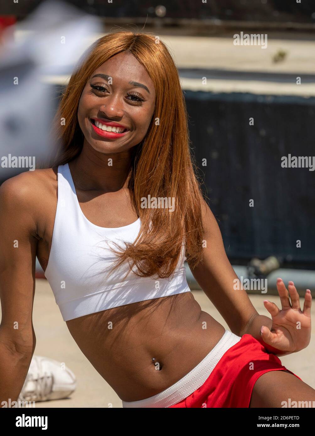 COLLEGE PARK, MD - AUGUST 31: Howard cheerleader during a football game between the University of Maryland and Howard University on August 31, 2019, a Stock Photo