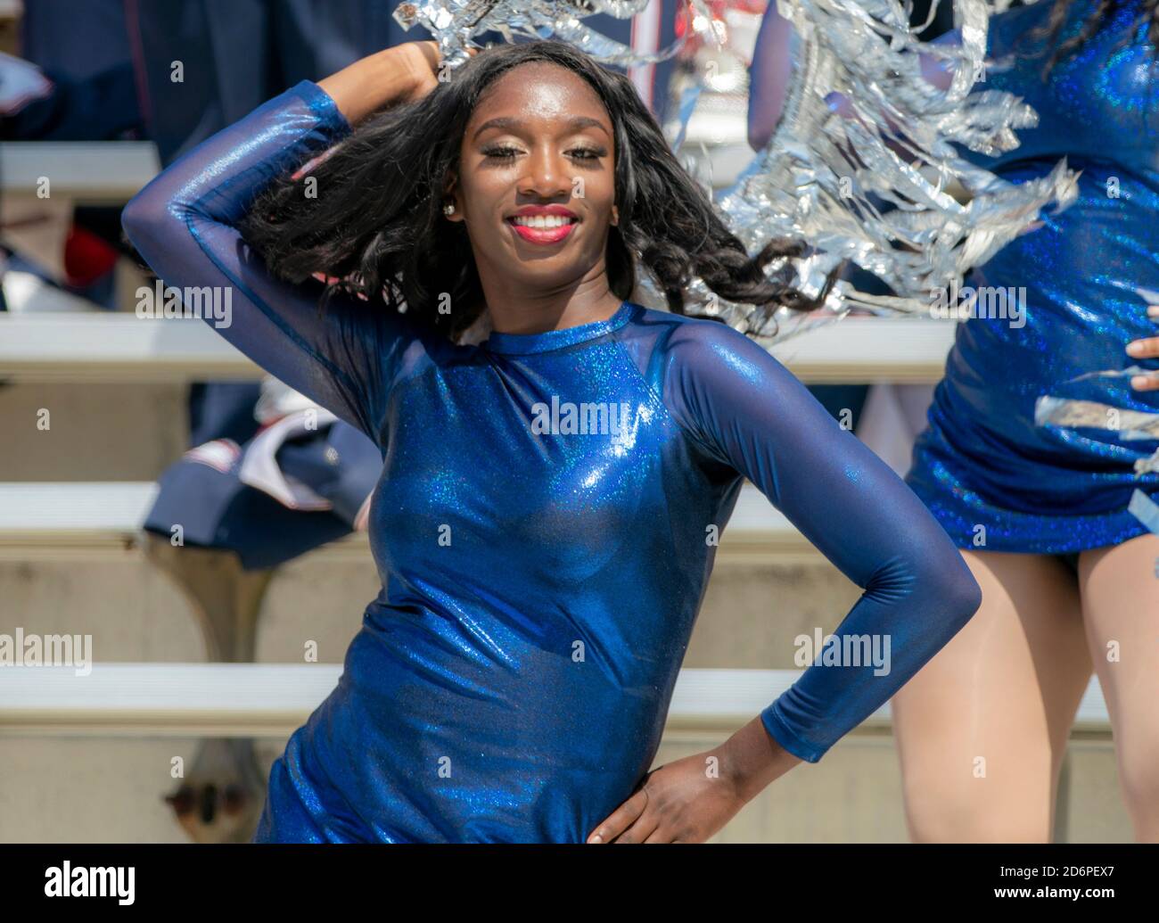 COLLEGE PARK, MD - AUGUST 31: Howard cheerleader during a football game between the University of Maryland and Howard University on August 31, 2019, a Stock Photo