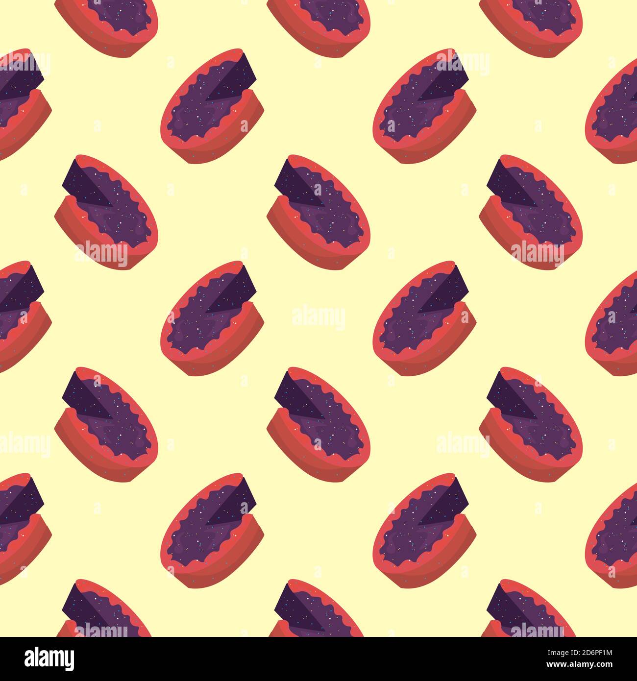 Tasty blueberry pie,seamless pattern on light yellow background. Stock Vector