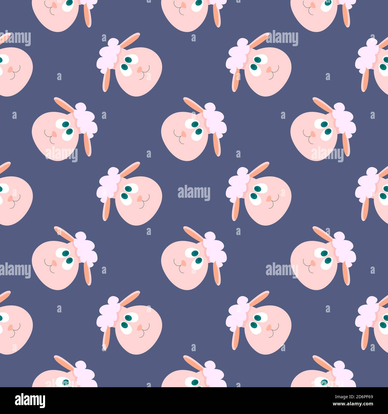 Baby sheep head,seamless pattern on dark blue background. Stock Vector