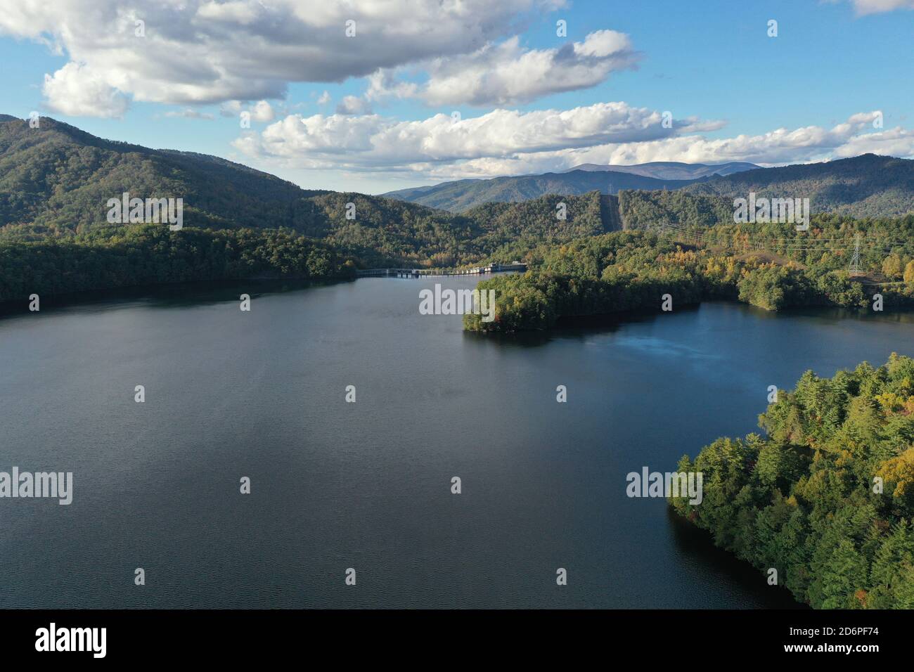 Aerial view of Lake Santeetlah, North Carolina and surrounding national