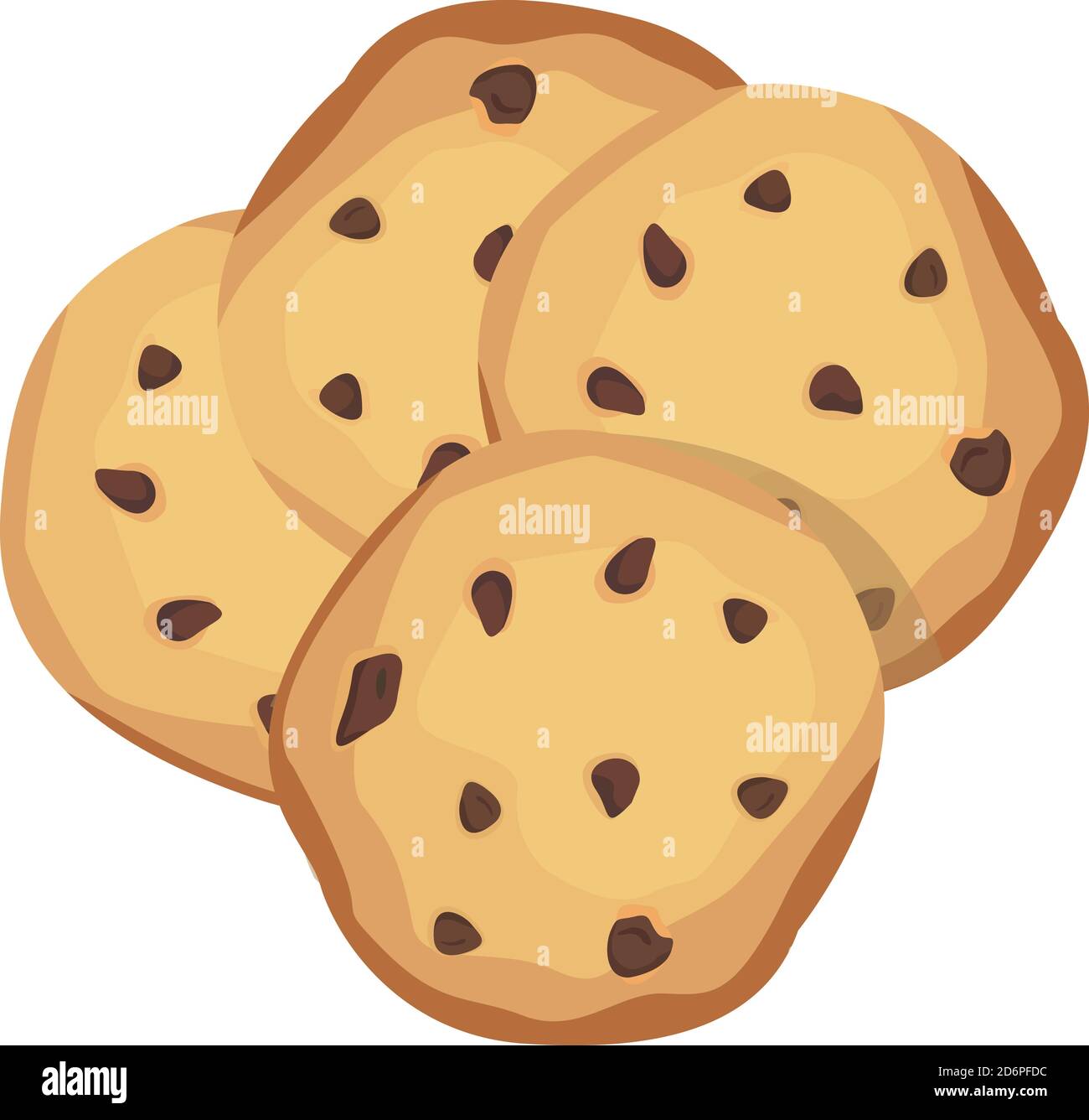 Chocolate chip cookies, illustration, vector on white background Stock