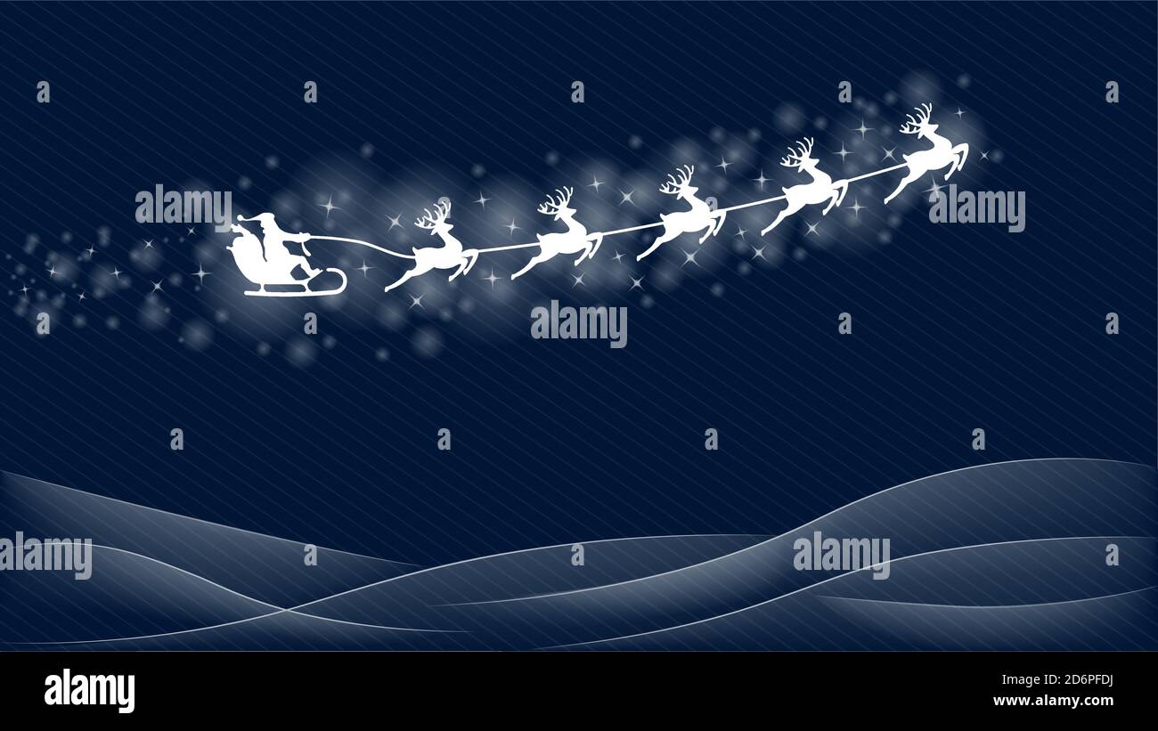 Santa flying in a sleigh through the night sky Stock Vector