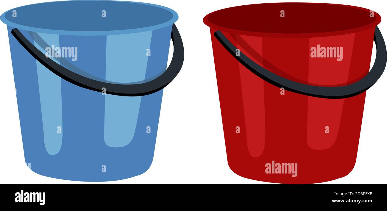 Two buckets, illustration, vector on white background Stock Vector