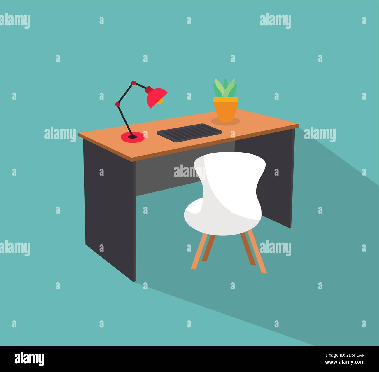 Office desk, illustration, vector on white background Stock Vector