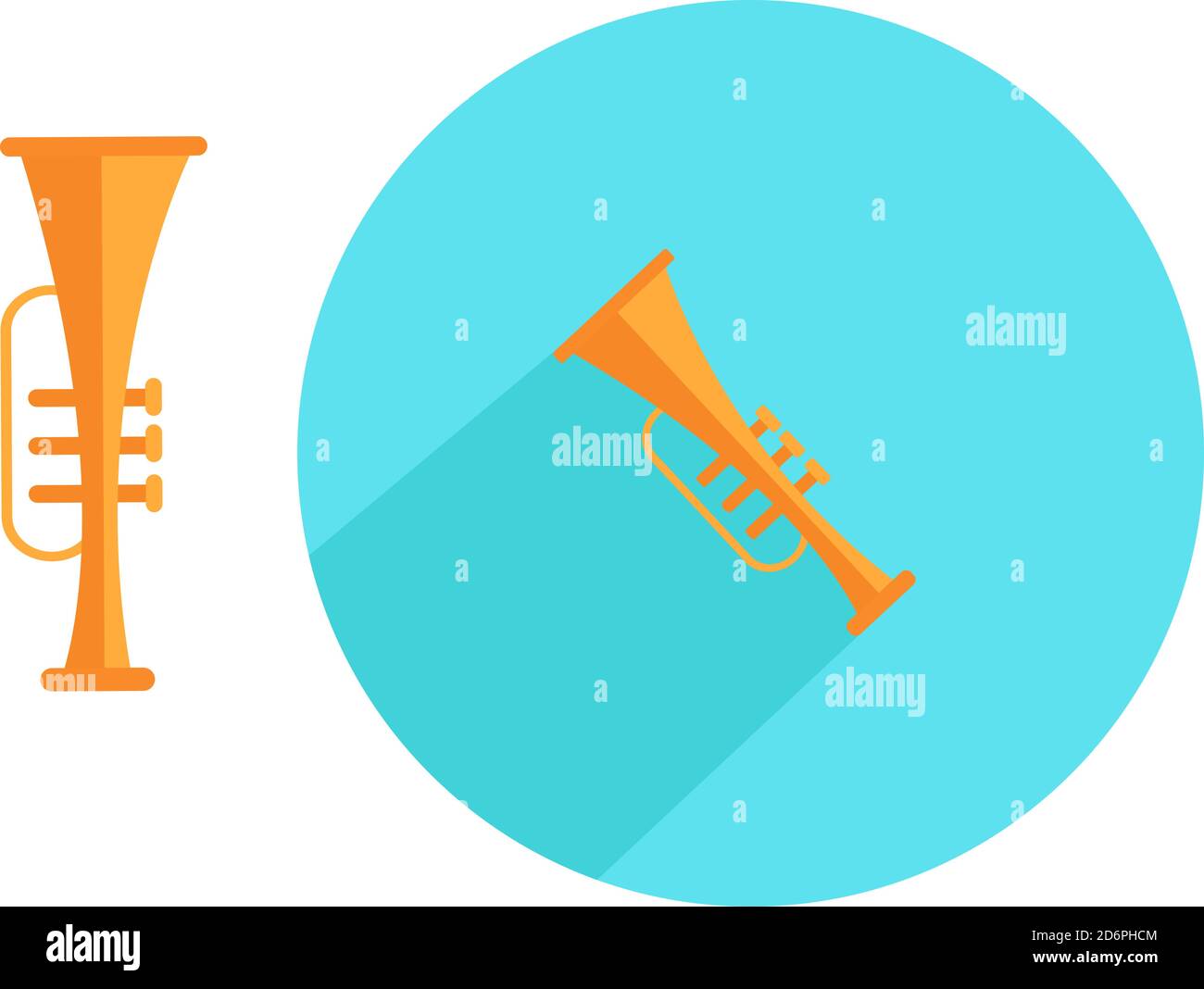 Golden trumpet,illustration, vector on white background. Stock Vector