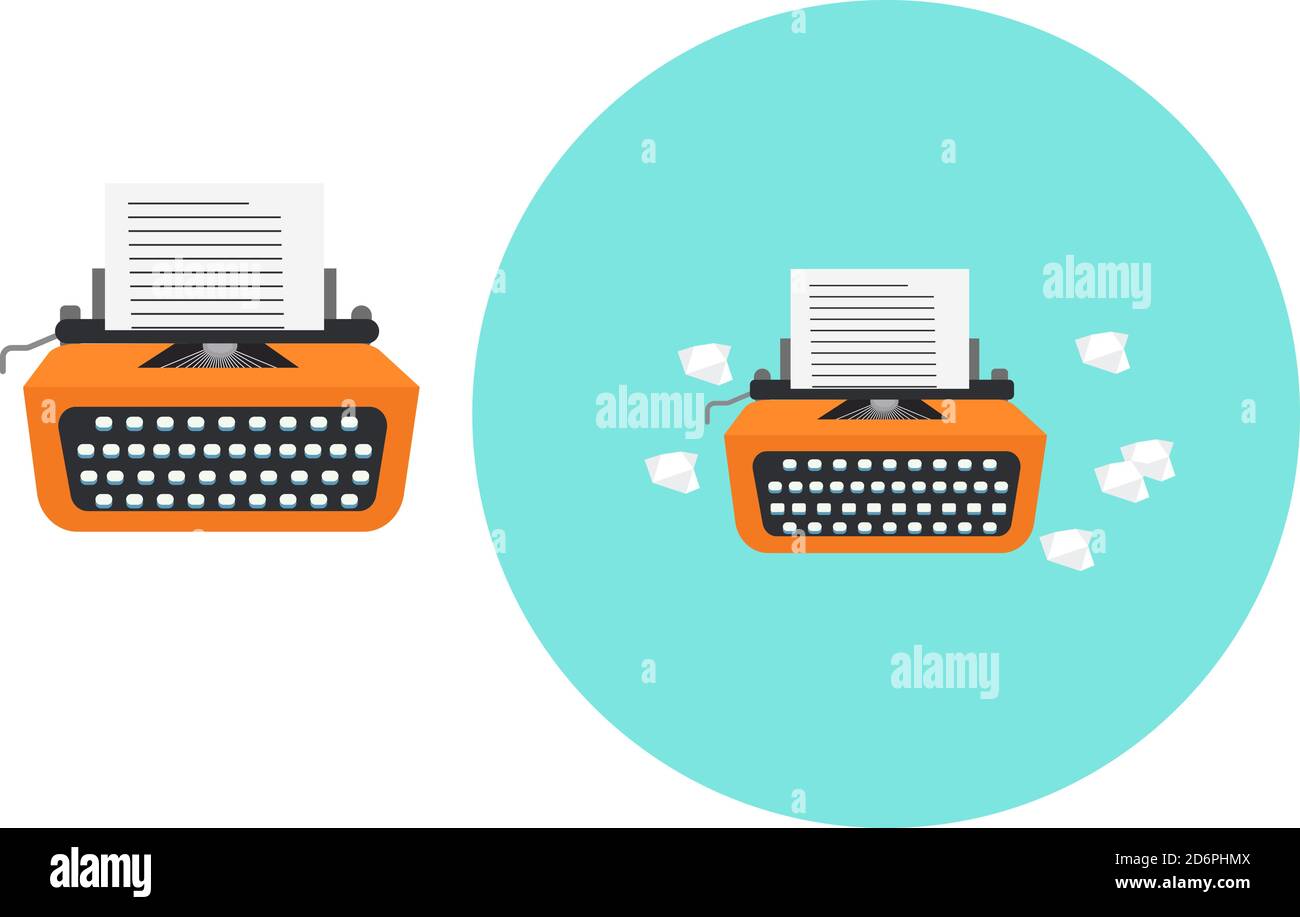 Orange typewriter ,illustration, vector on white background. Stock Vector
