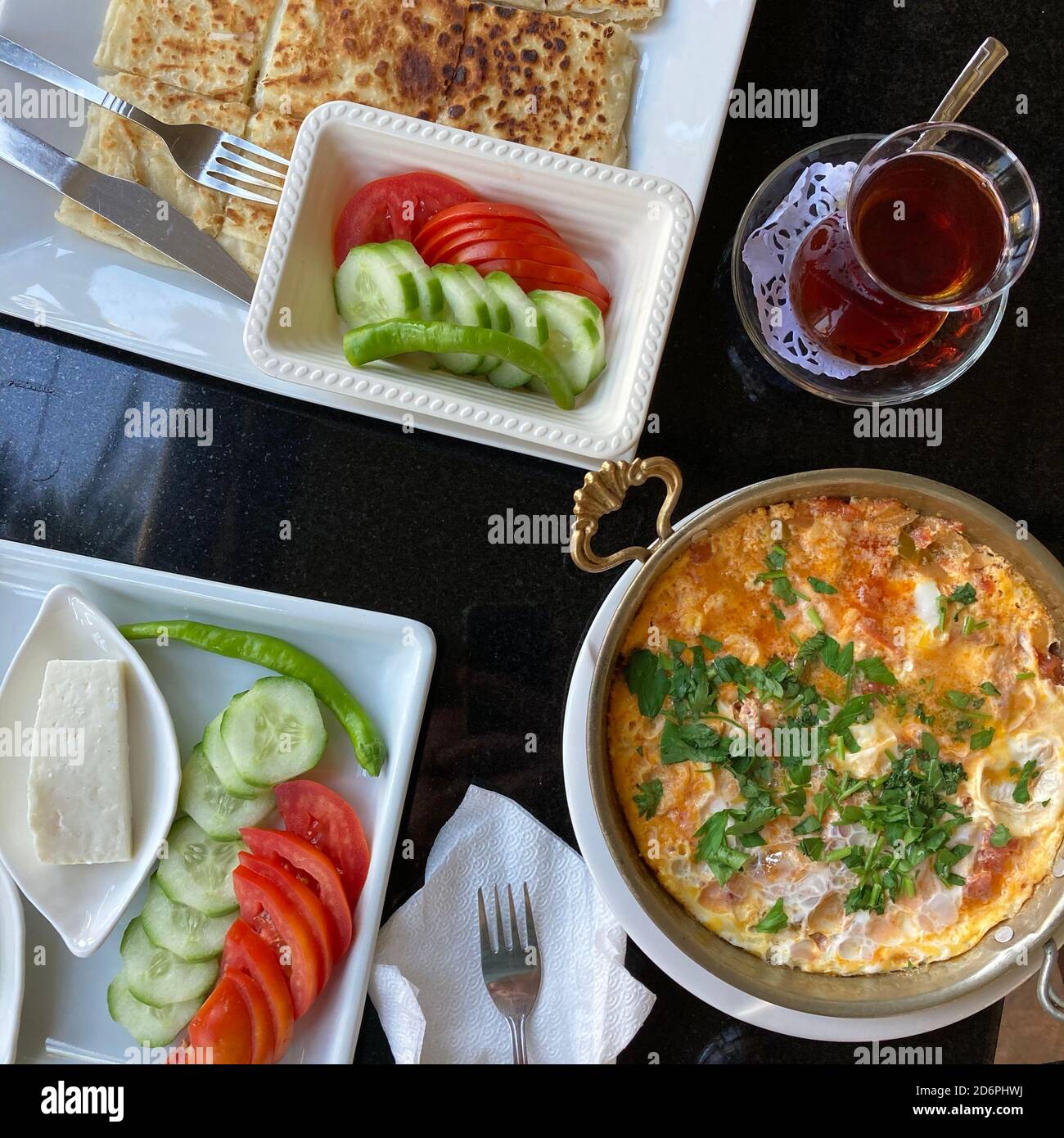 Delicious traditional turkish breakfast on the table Stock Photo