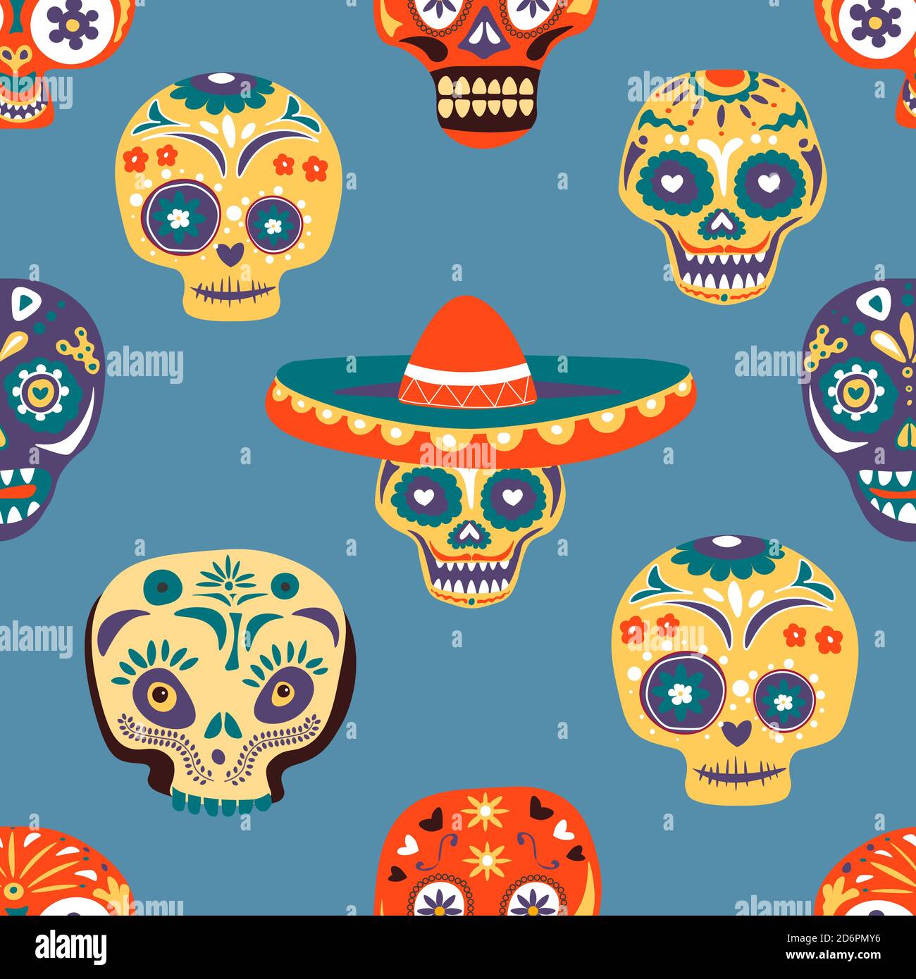 Dia de los muertos, skulls seamless pattern vector Stock Vector