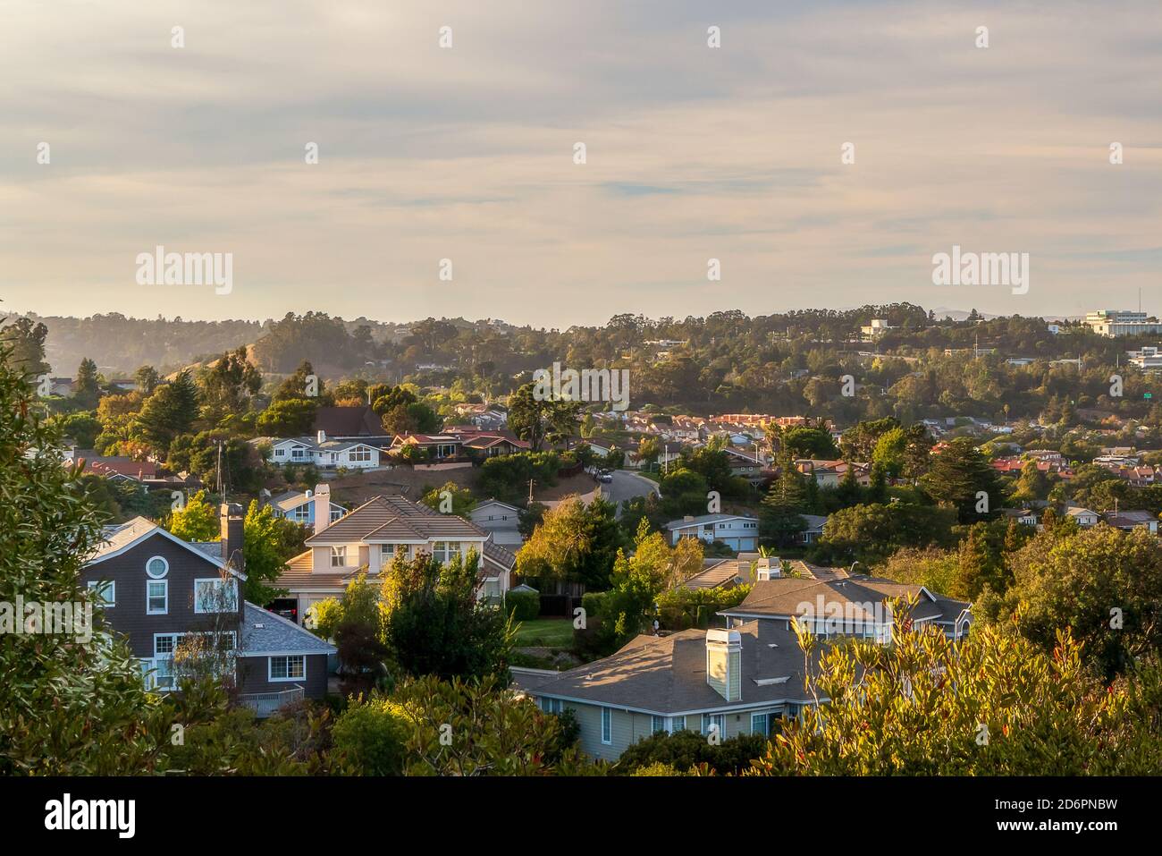Valley homes panoramic view in Belmont, San Mateo County, California