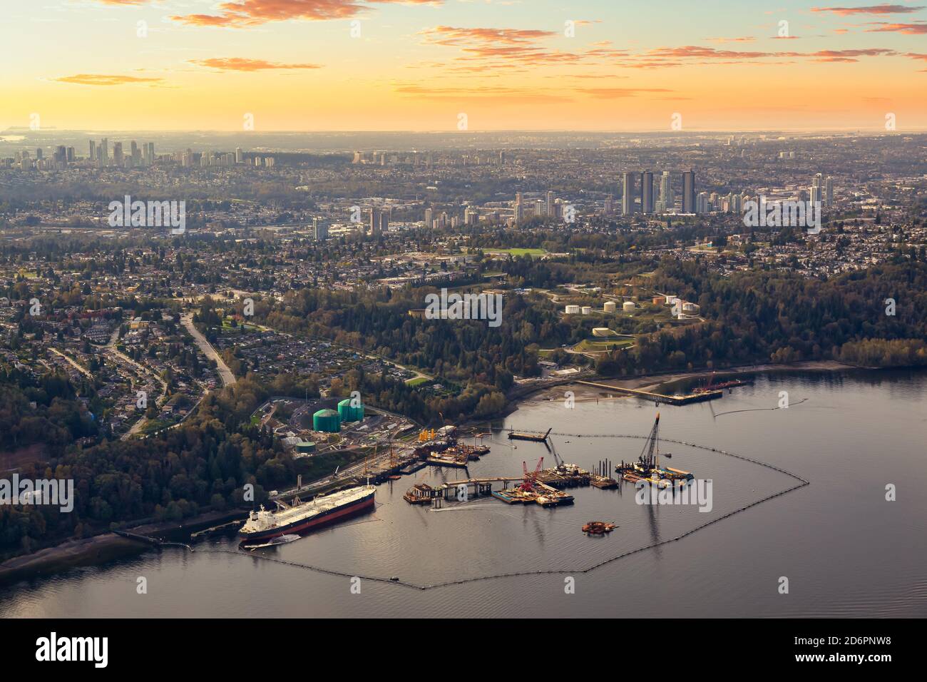 Aerial view of Oil Refinery Industry in Port Moody Stock Photo