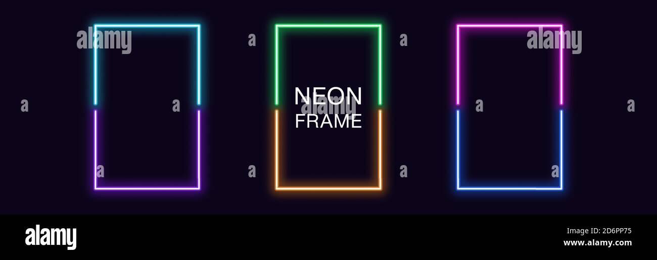 Neon rectangle Frame. Set of rectangular neon Border in 2 outline parts ...