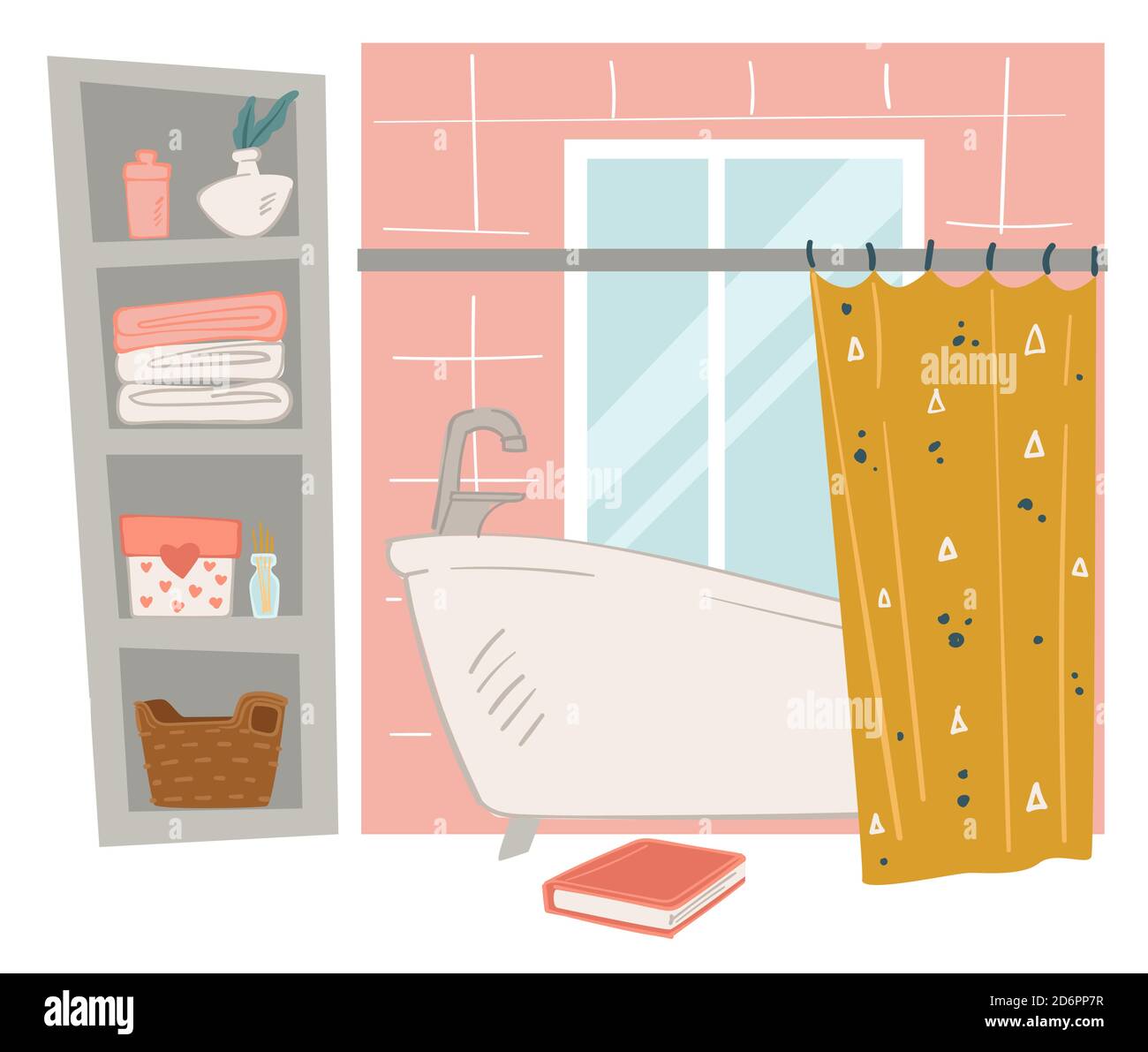Bathroom interior design, bathtub and shelves storage vector Stock ...