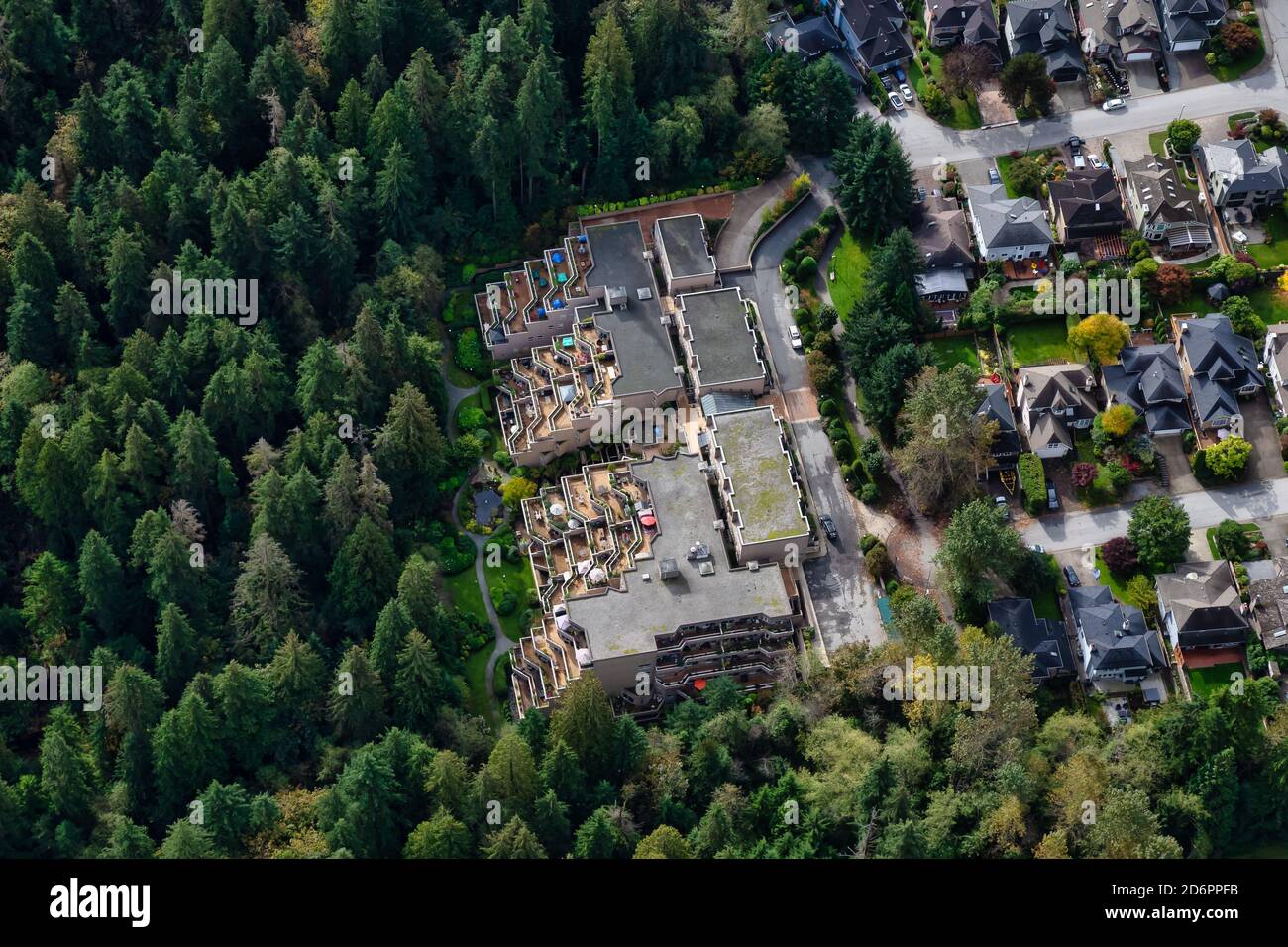 Aerial View of Residential Homes in a green neighborhood Stock Photo ...