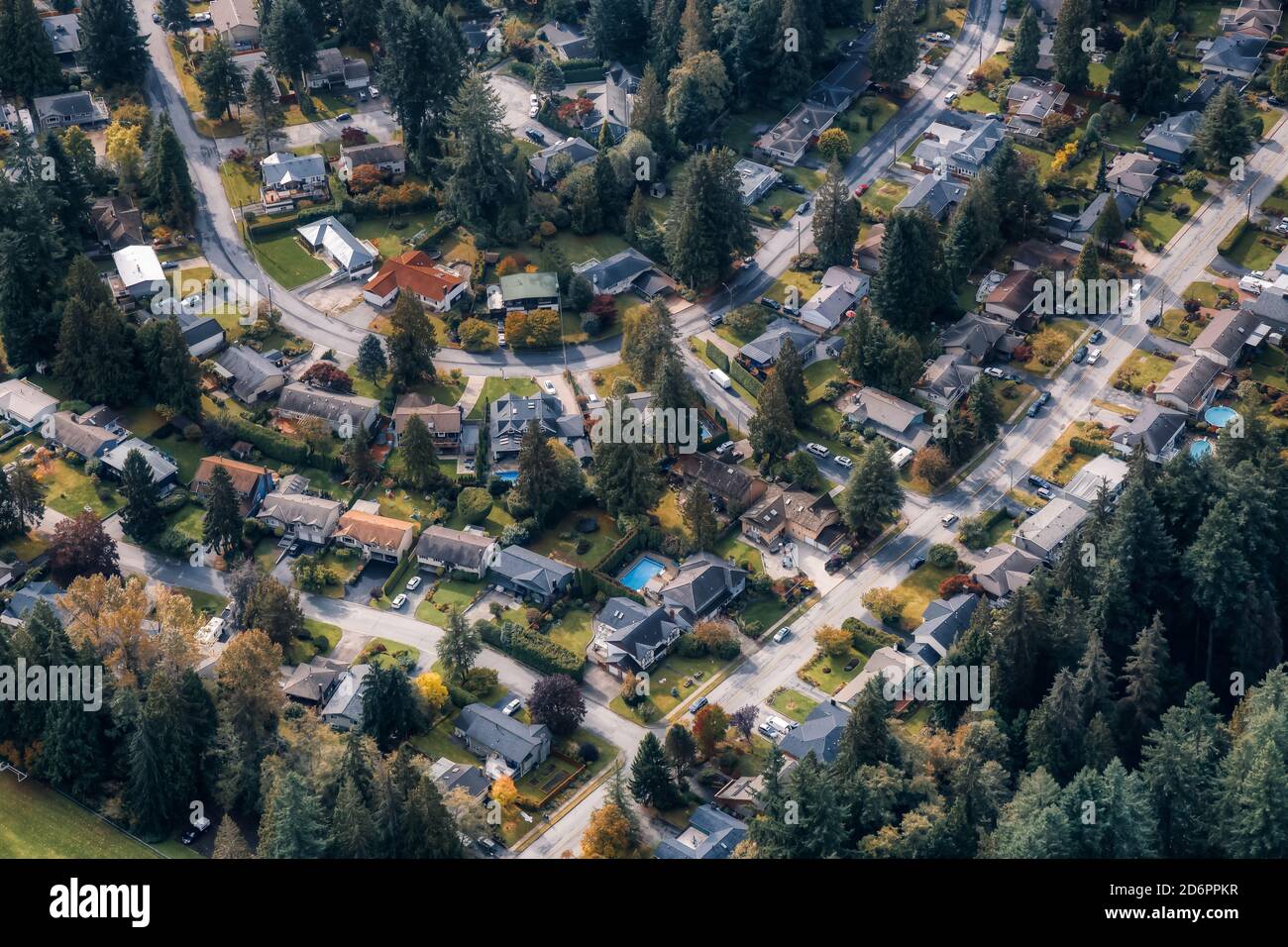Aerial View of Residential Homes in a green neighborhood Stock Photo ...