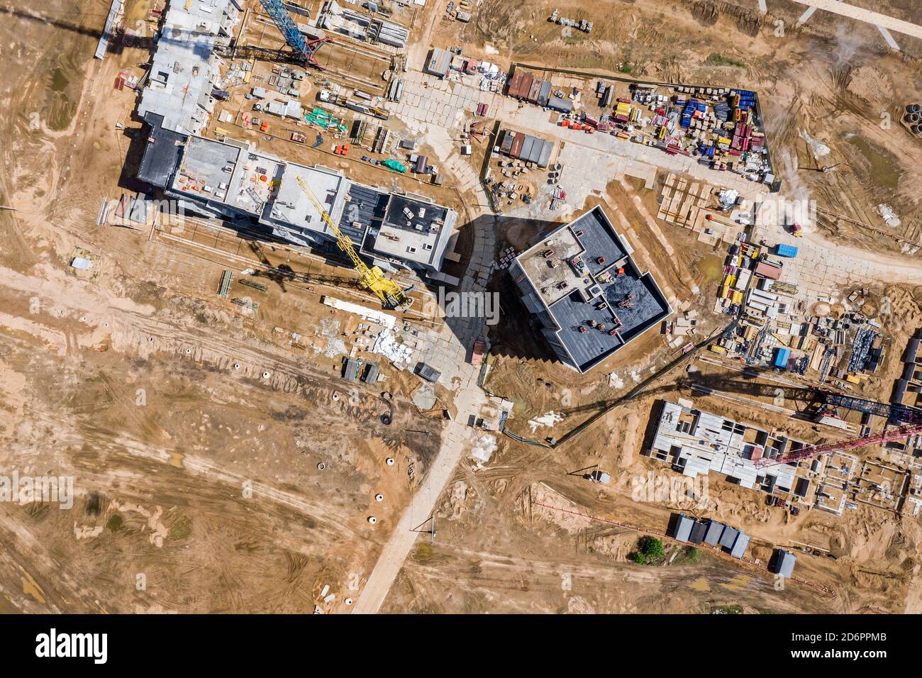 construction of apartment buildings in a new residential area. aerial ...