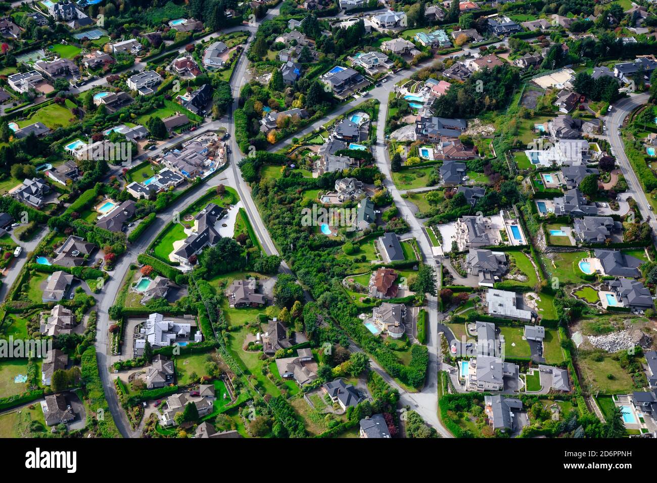Aerial View of Residential Homes in a green neighborhood Stock Photo ...