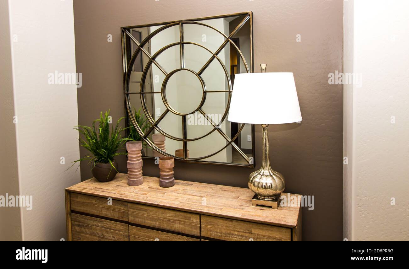 Entry Hall Square Mirror With Wooden Stock Photo Alamy