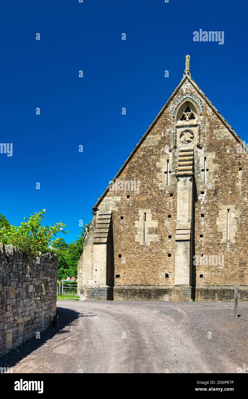 Old Tithe Stone Barn, Glastonbury, England. Somerset Rural Life Museum. Also known as Abby Barn. Medieval Architecture. 14th century. southwestern end. Stock Photo