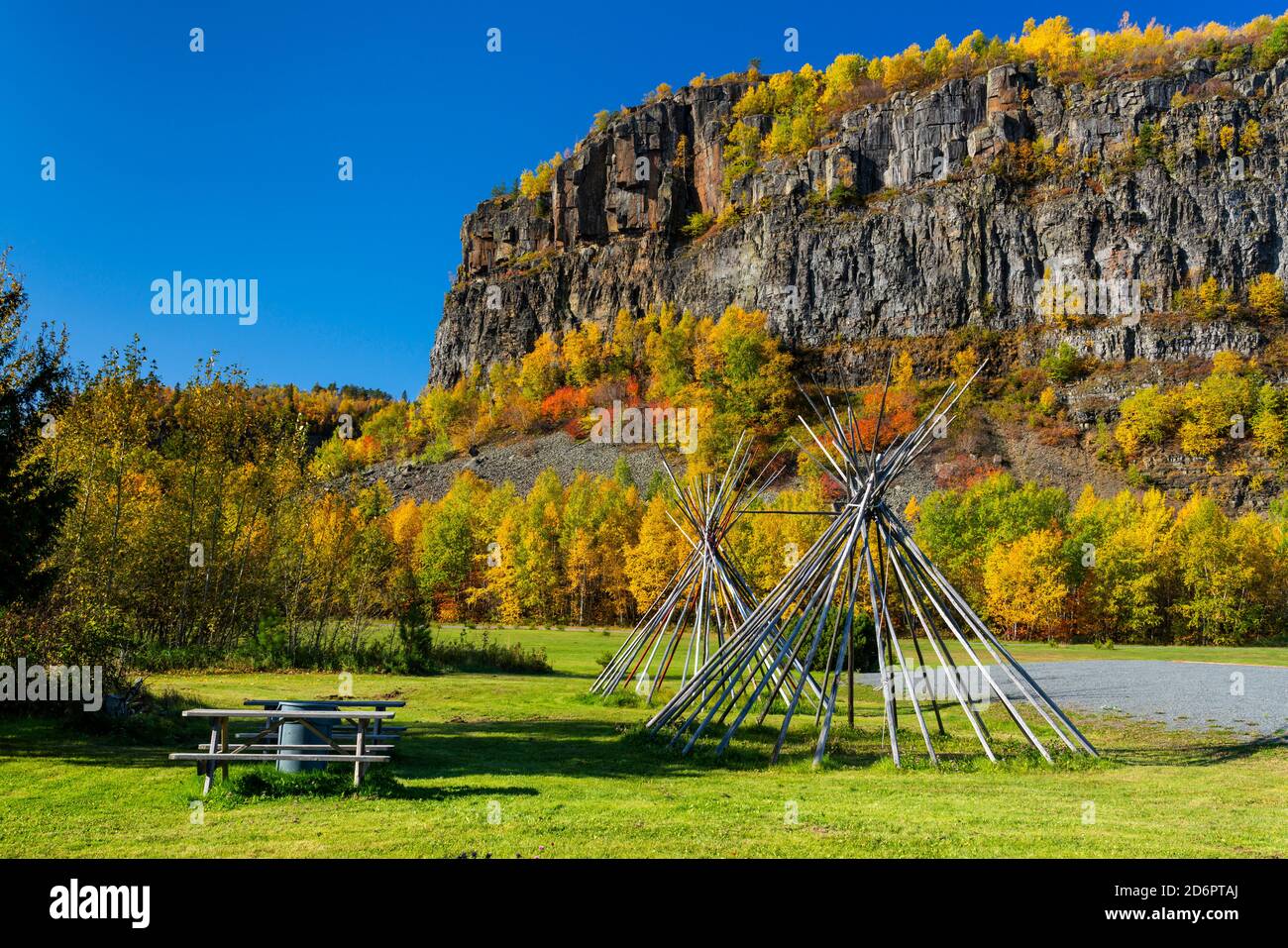 Fall foliage color at the Mount McKay lookout Thunder Bay, Ontario, Canada. Stock Photo