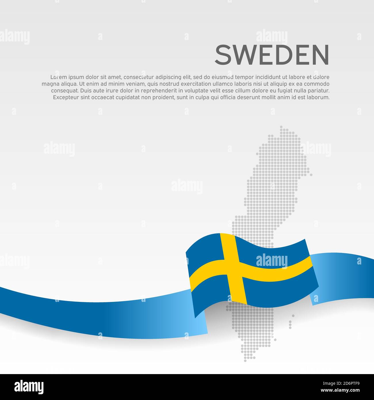 Background with wavy flag and mosaic map of sweden. Sweden flag with wavy ribbon. National poster design. Business booklet. State swedish patriotic ba Stock Vector