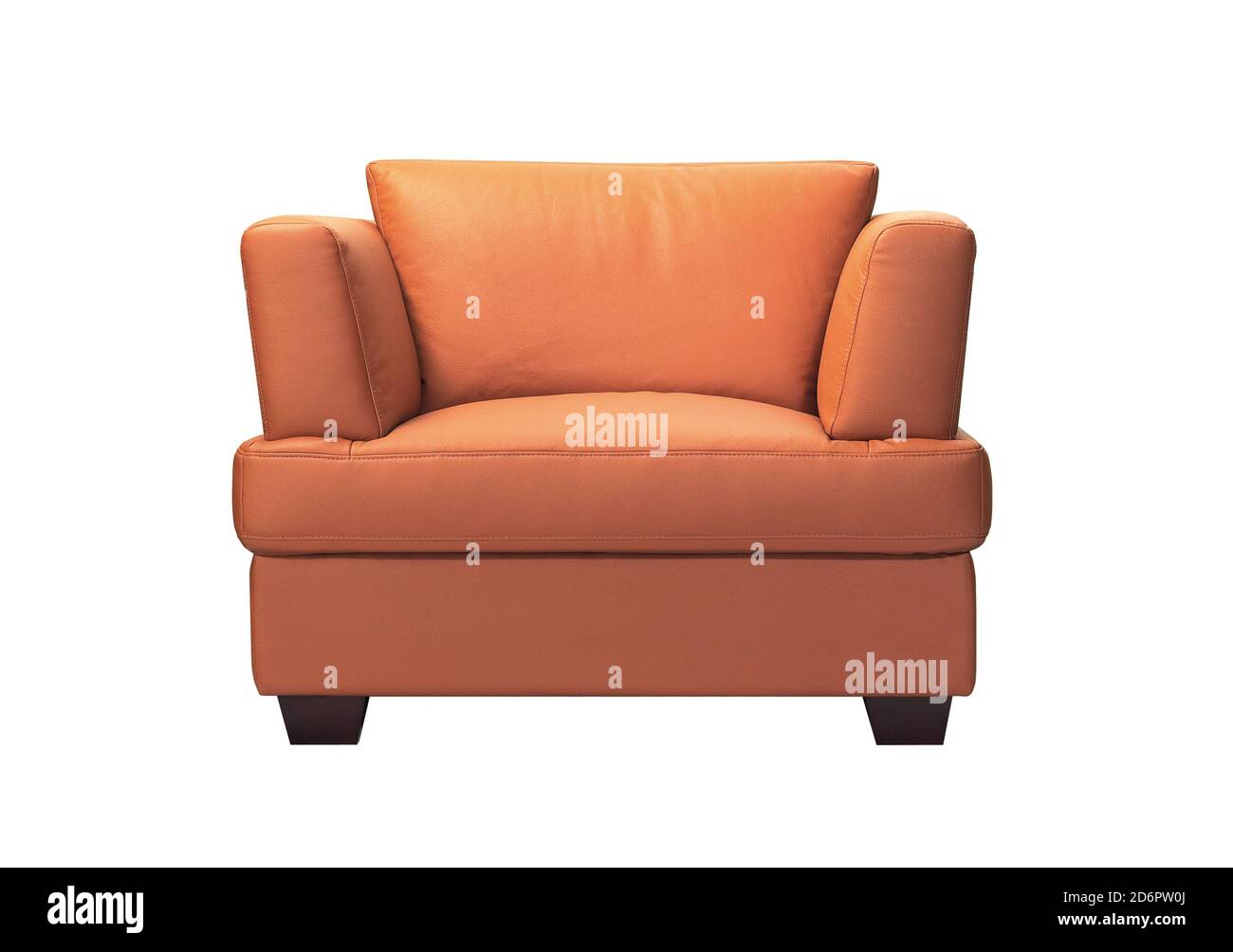 Stylish orange leather sofa isolated on white background Stock Photo
