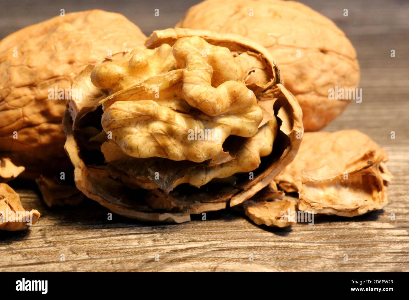 Close up of walnuts on the table Stock Photo
