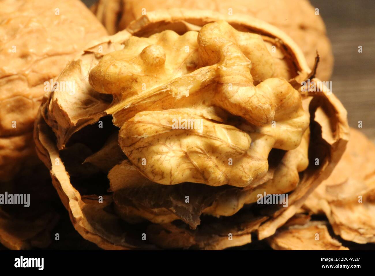 Close up of walnuts on the table Stock Photo
