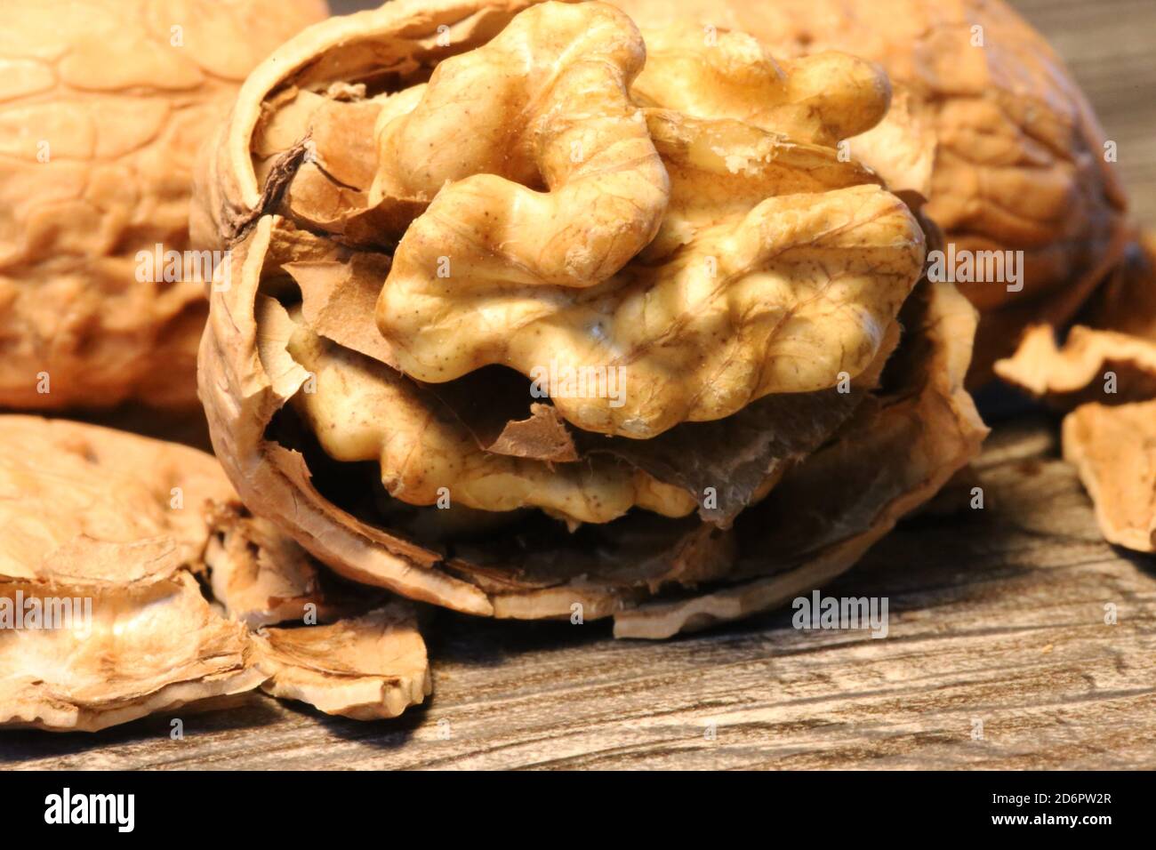 Close up of walnuts on the table Stock Photo
