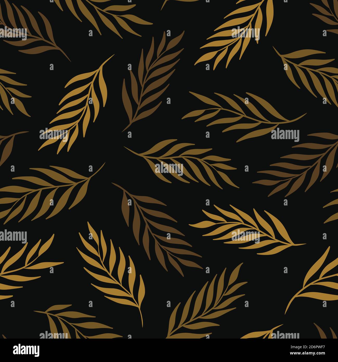 Hand drawn leaf seamless pattern design. Gold on black background ...