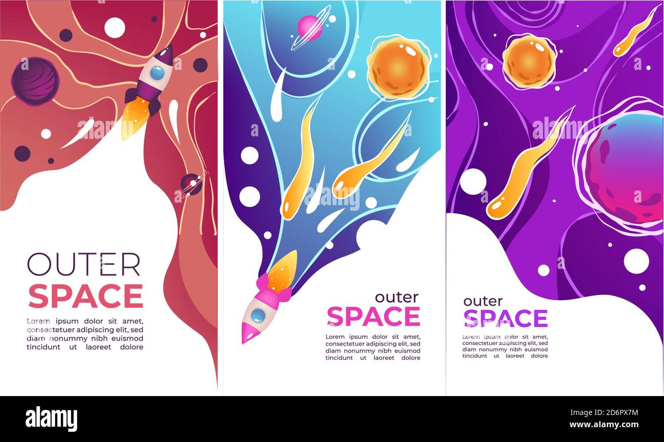 Outer space banner with planets and rockets vector Stock Vector