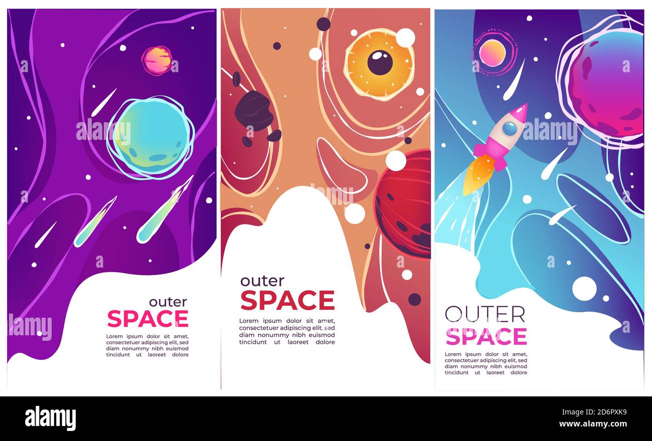 Outer space comets and launching rockets banners vector Stock Vector
