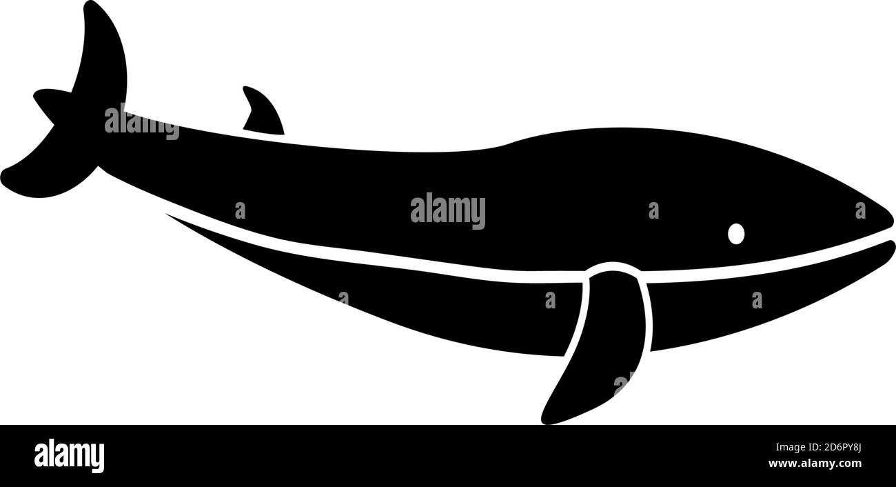 Ocean Whale Silhouette, Underwater Animal. Flat Vector Icon illustration. Simple black symbol on white background. Ocean Whale, Underwater Animal sign Stock Vector