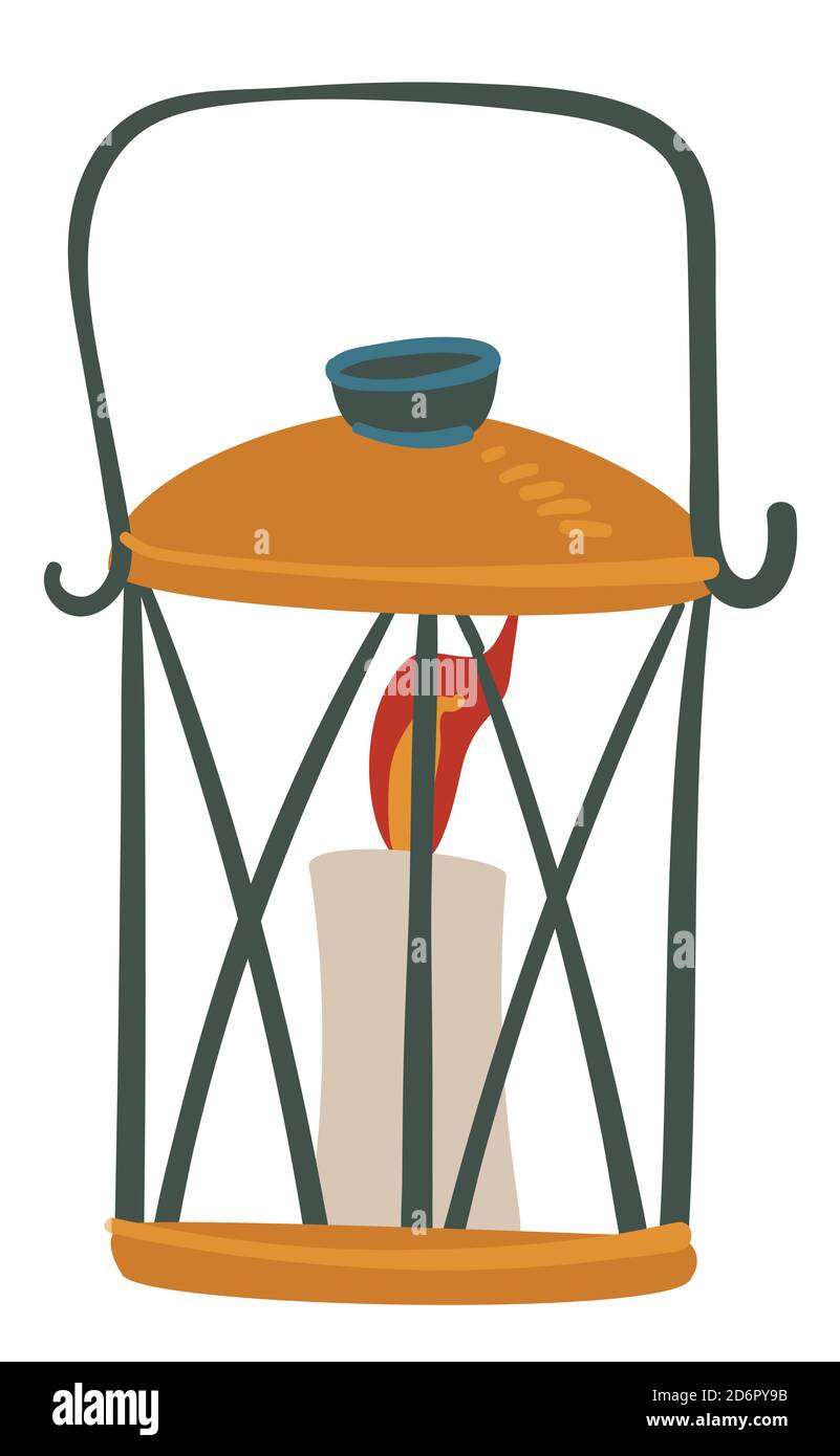 Vintage decorative lantern base and candle with fire Stock Vector